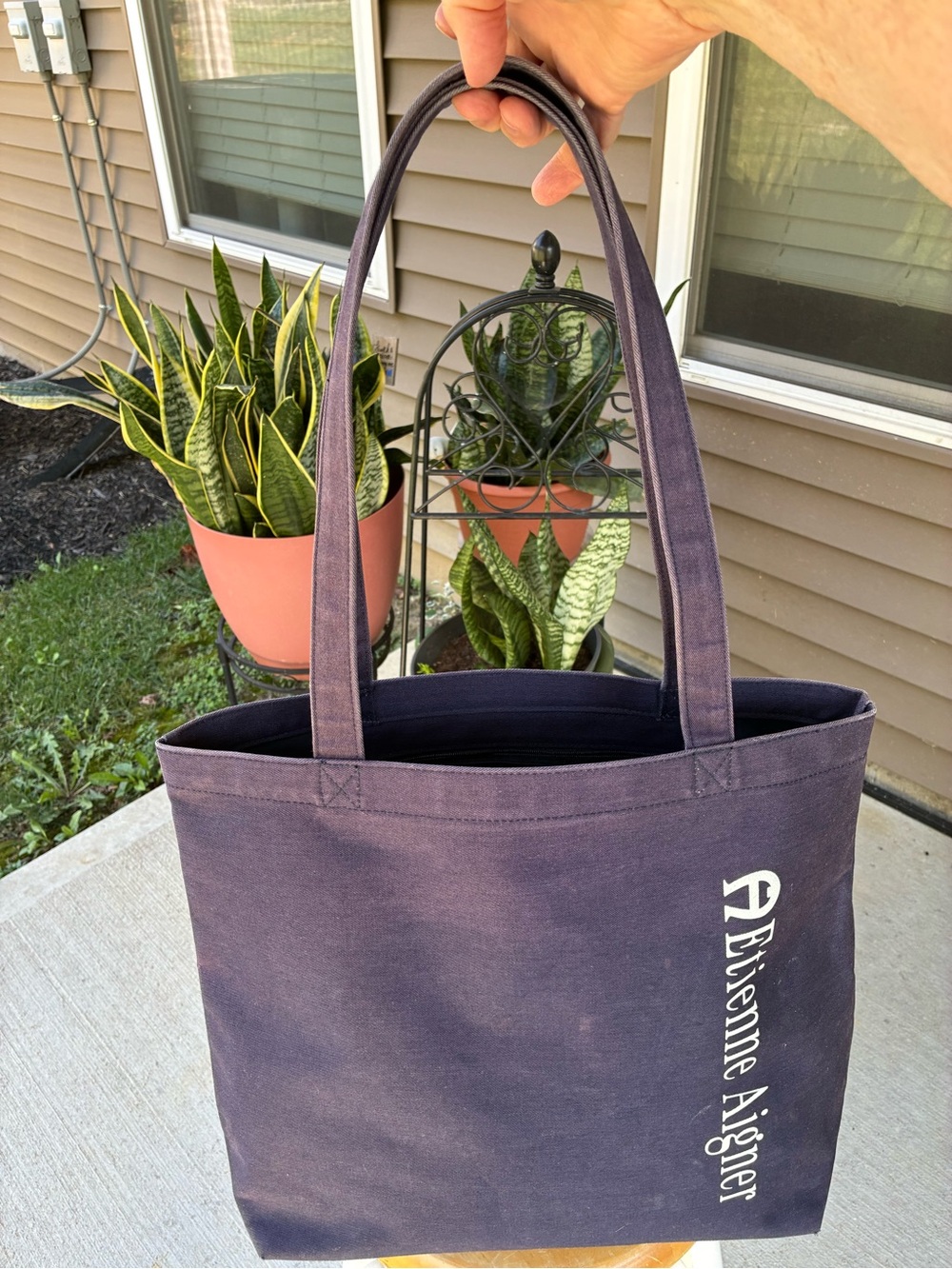Etienne Aigner Purple Canvas Tote with White Logo 13 x 13 x 6“ with 11 inch drop